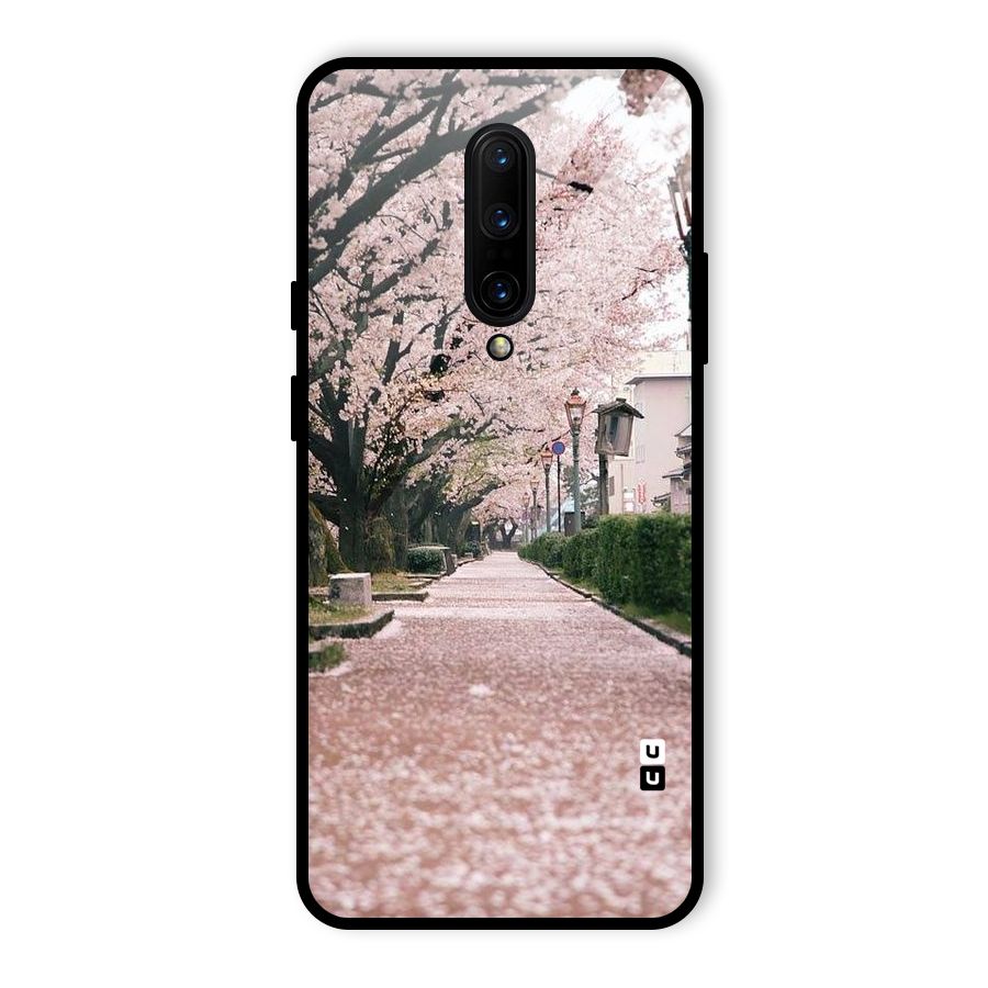 Street In Pink Flowers Glass Back Case for OnePlus 7 Pro