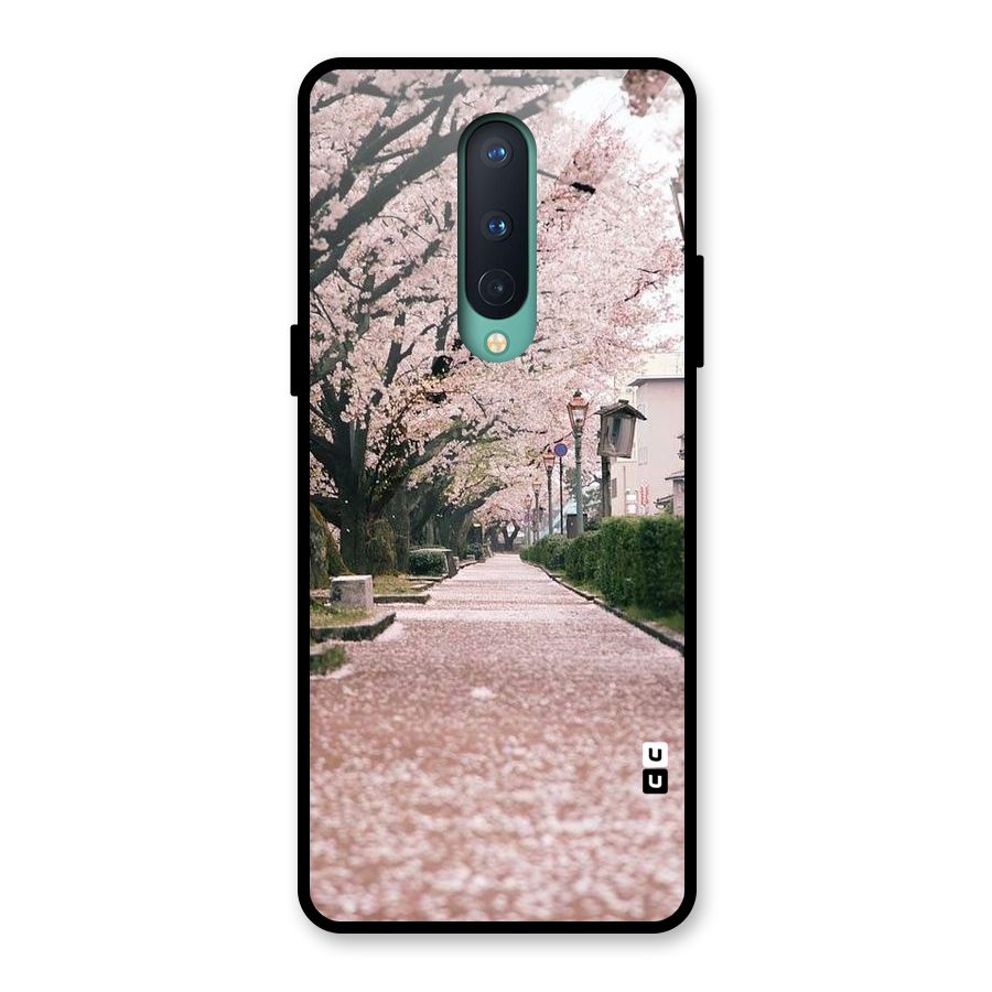 Street In Pink Flowers Glass Back Case for OnePlus 8