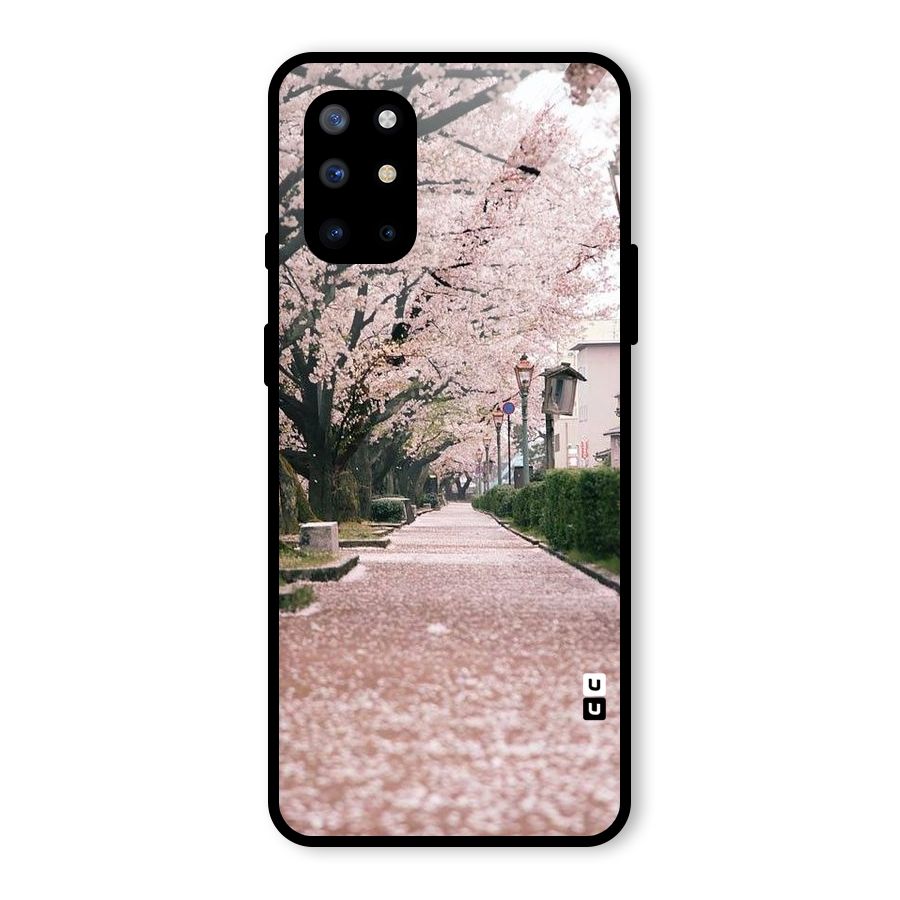 Street In Pink Flowers Glass Back Case for OnePlus 8T