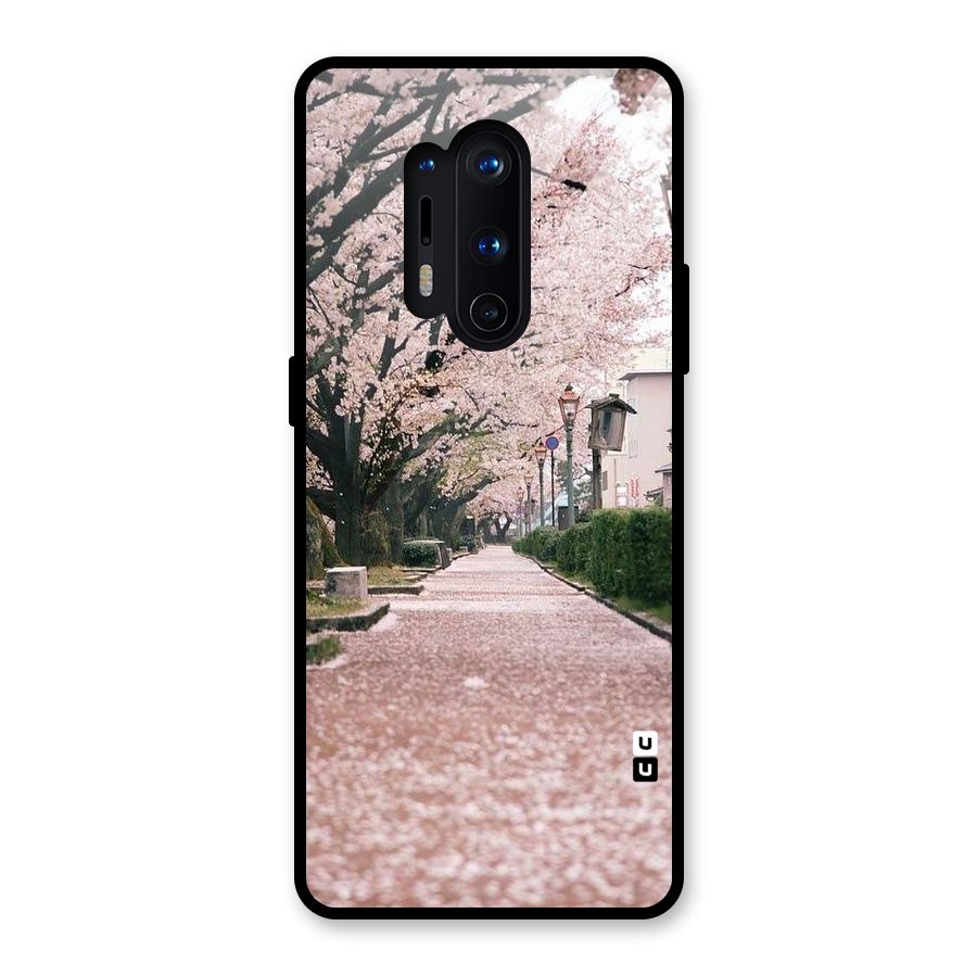 Street In Pink Flowers Glass Back Case for OnePlus 8 Pro