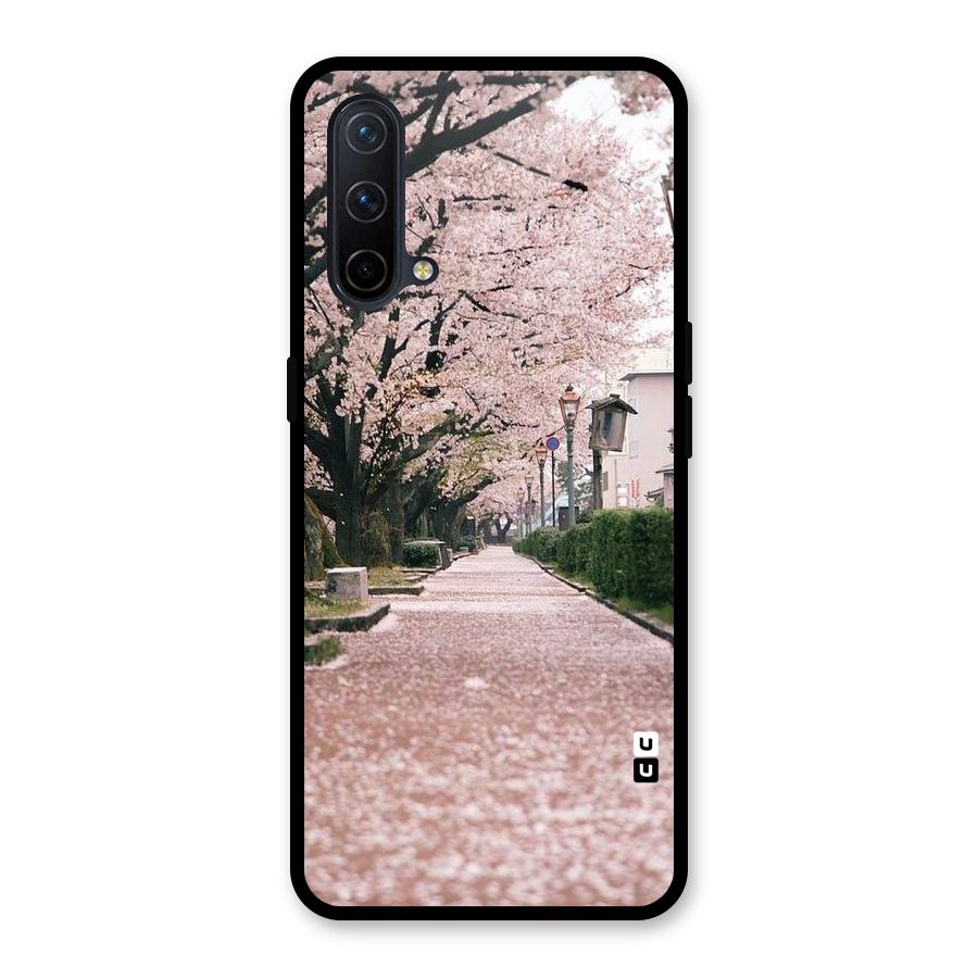 Street In Pink Flowers Glass Back Case for OnePlus Nord CE 5G
