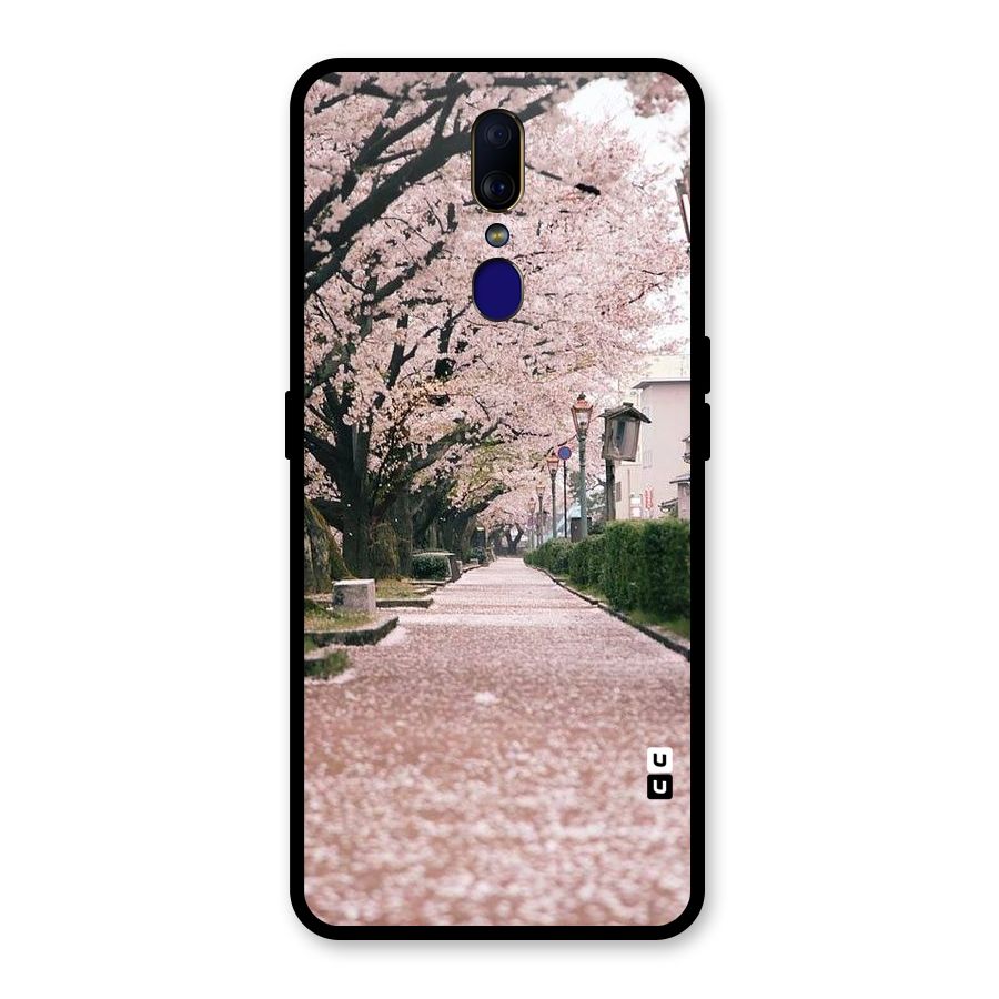 Street In Pink Flowers Glass Back Case for Oppo F11