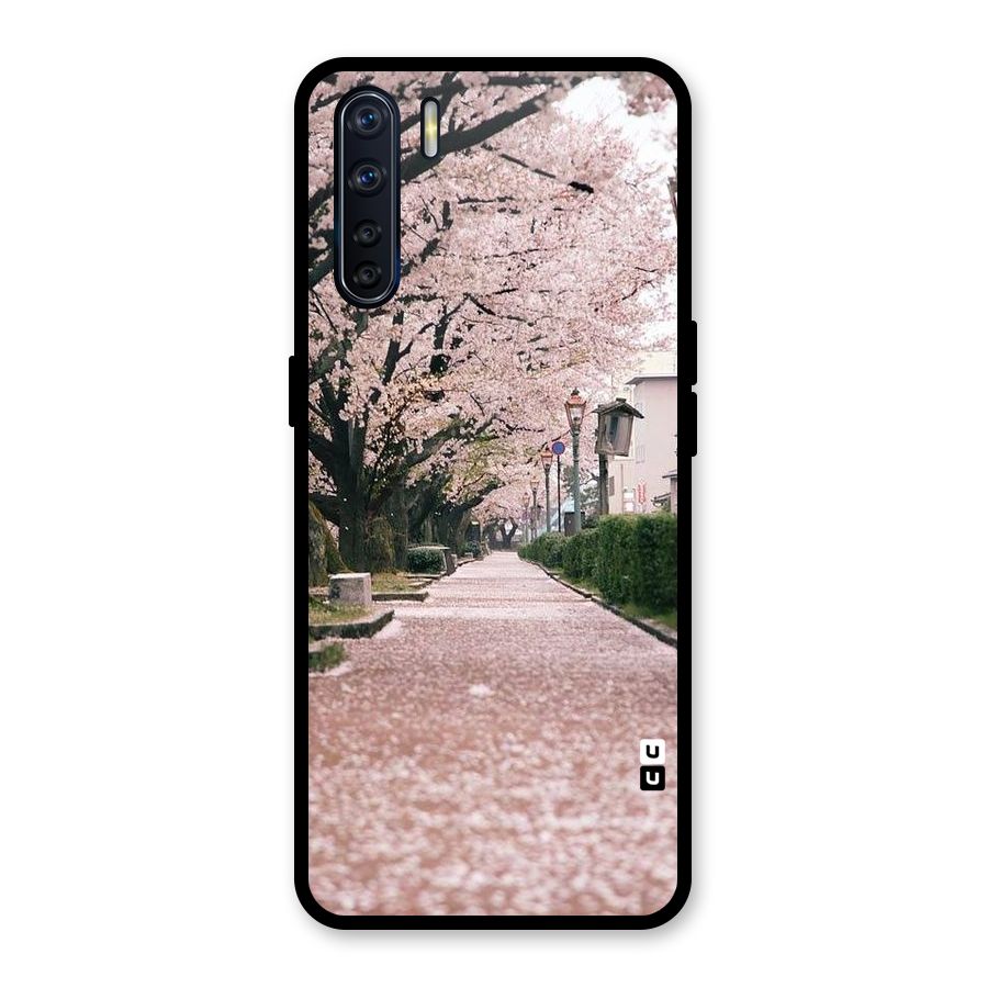 Street In Pink Flowers Glass Back Case for Oppo F15