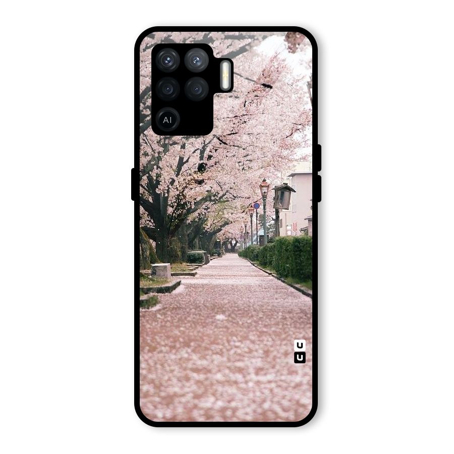 Street In Pink Flowers Glass Back Case for Oppo F19 Pro