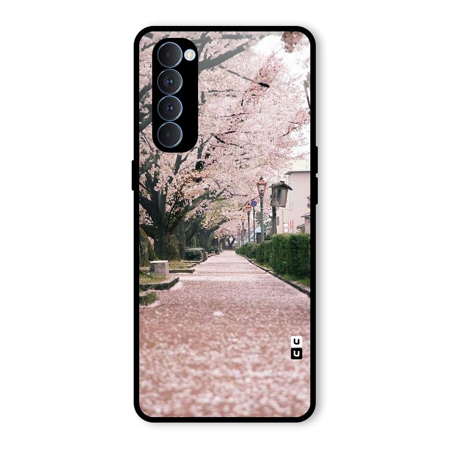 Street In Pink Flowers Glass Back Case for Oppo Reno4 Pro