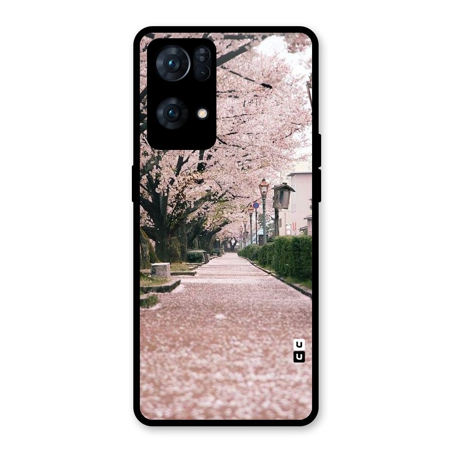 Street In Pink Flowers Glass Back Case for Oppo Reno7 Pro 5G