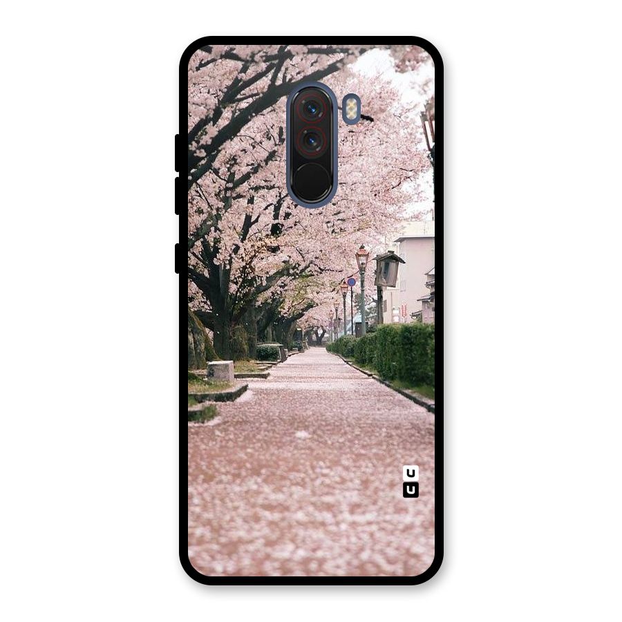 Street In Pink Flowers Glass Back Case for Poco F1