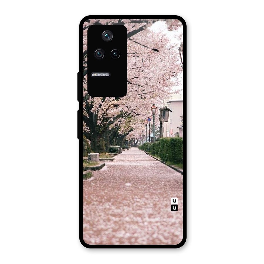 Street In Pink Flowers Glass Back Case for Poco F4 5G