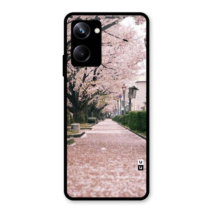 Street In Pink Flowers Glass Back Case for Realme 10 Pro