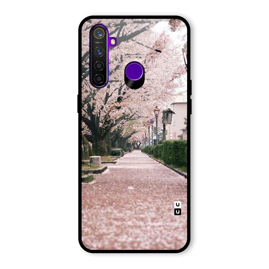 Street In Pink Flowers Glass Back Case for Realme 5 Pro