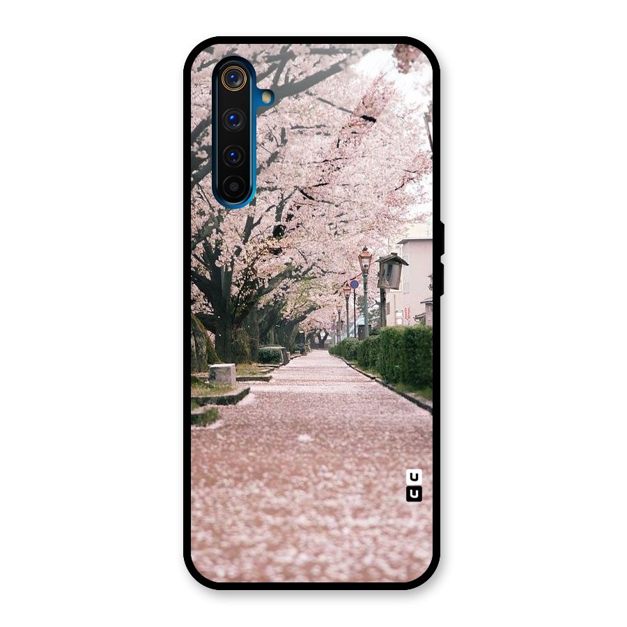 Street In Pink Flowers Glass Back Case for Realme 6 Pro