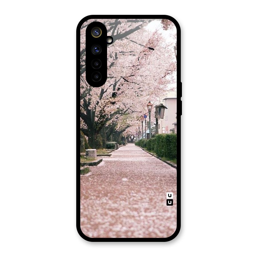 Street In Pink Flowers Glass Back Case for Realme 6i