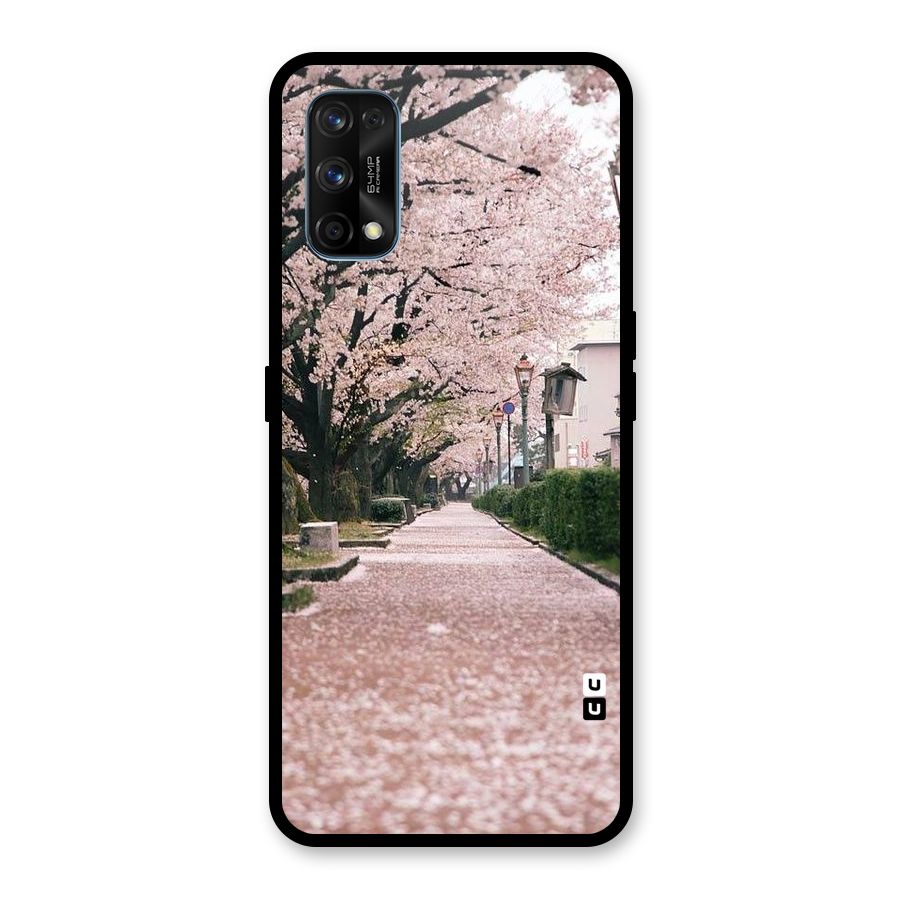 Street In Pink Flowers Glass Back Case for Realme 7 Pro