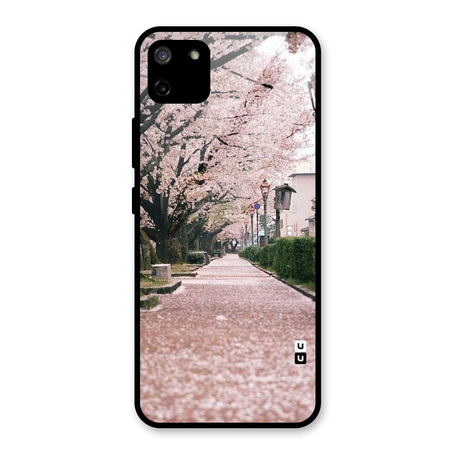 Street In Pink Flowers Glass Back Case for Realme C11