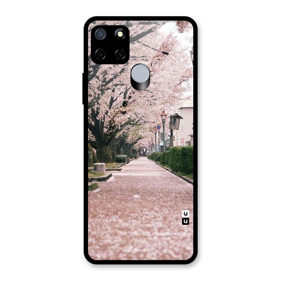 Street In Pink Flowers Glass Back Case for Realme C15