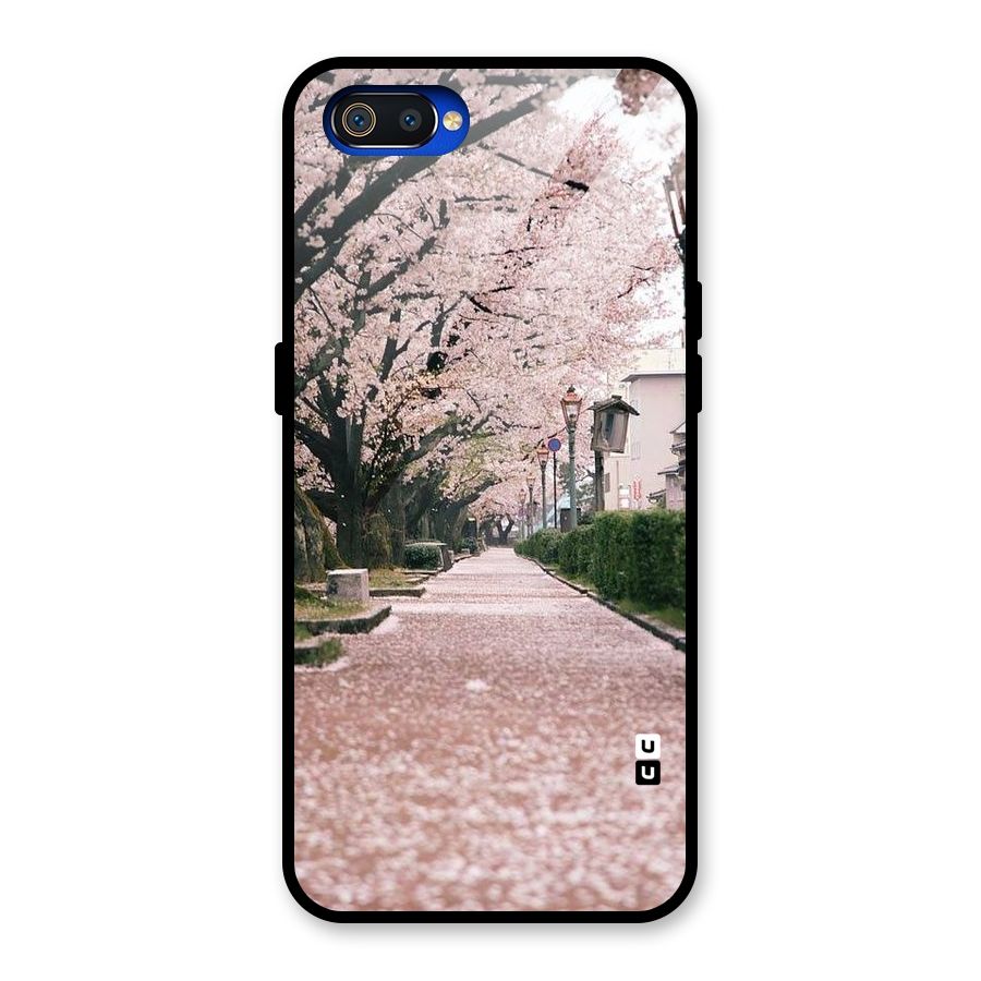 Street In Pink Flowers Glass Back Case for Realme C2
