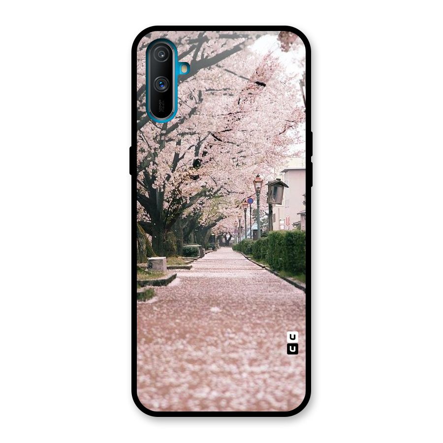 Street In Pink Flowers Glass Back Case for Realme C3