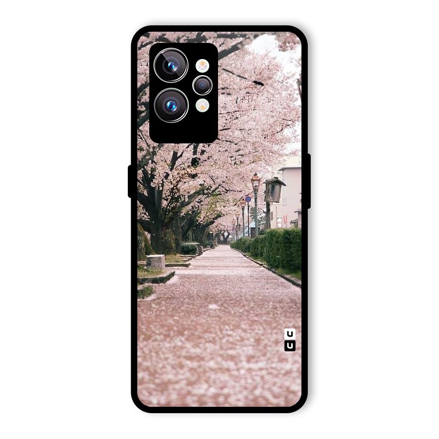 Street In Pink Flowers Glass Back Case for Realme GT2 Pro