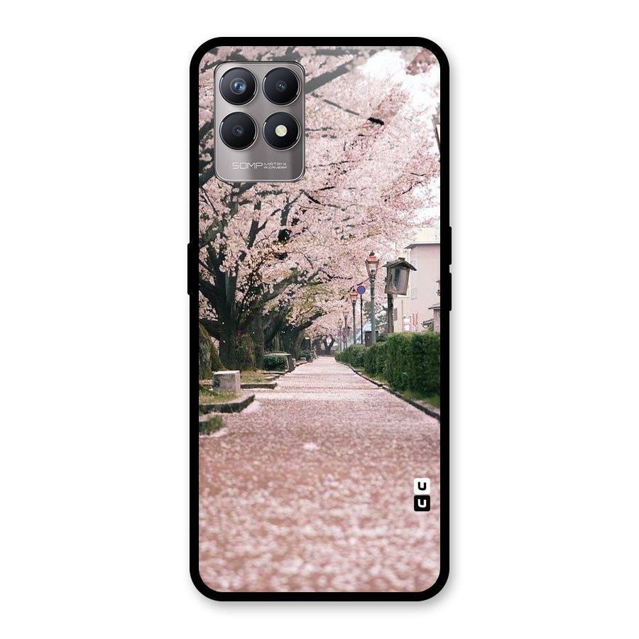 Street In Pink Flowers Glass Back Case for Realme Narzo 50