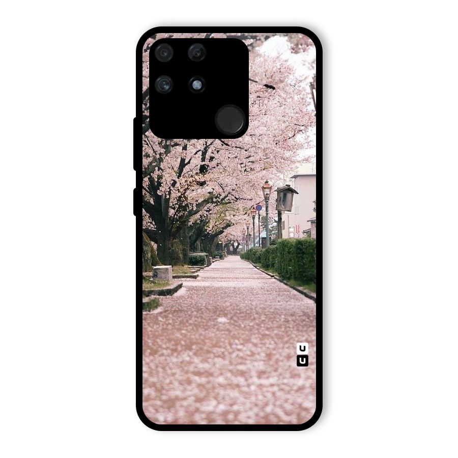 Street In Pink Flowers Glass Back Case for Realme Narzo 50A