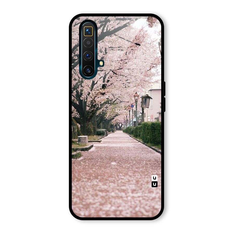 Street In Pink Flowers Glass Back Case for Realme X3