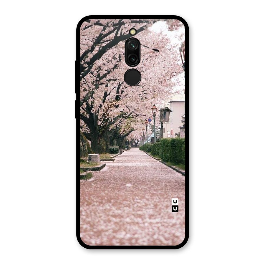 Street In Pink Flowers Glass Back Case for Redmi 8