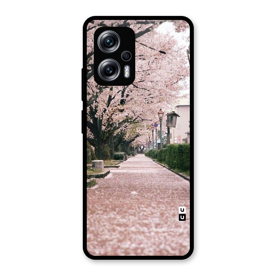 Street In Pink Flowers Glass Back Case for Redmi K50i