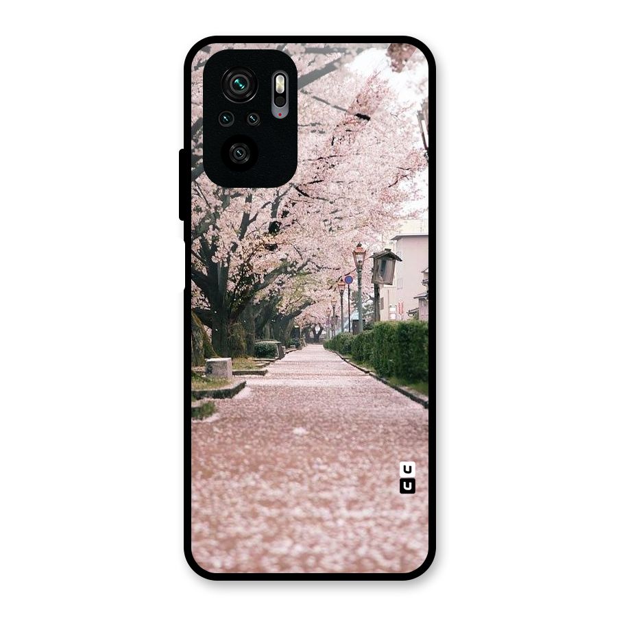 Street In Pink Flowers Glass Back Case for Redmi Note 10S