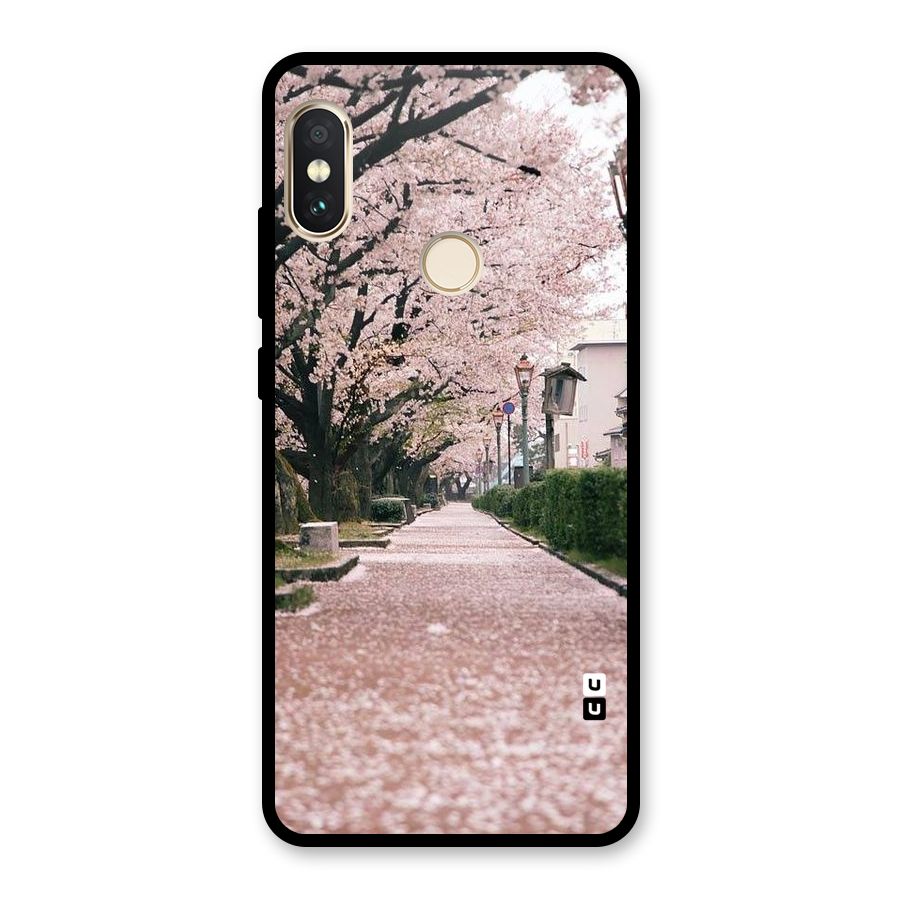 Street In Pink Flowers Glass Back Case for Redmi Note 5 Pro