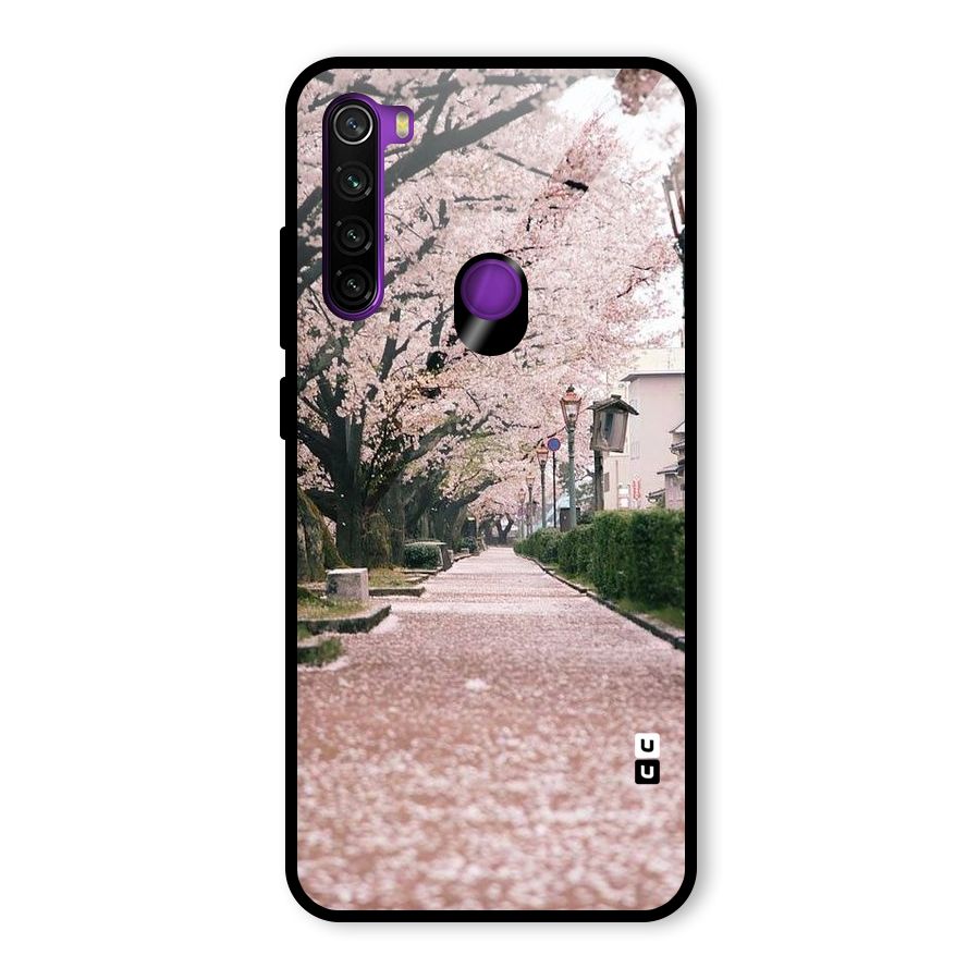 Street In Pink Flowers Glass Back Case for Redmi Note 8