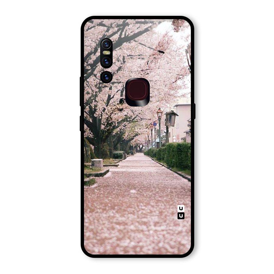 Street In Pink Flowers Glass Back Case for Vivo V15