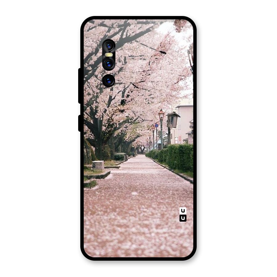 Street In Pink Flowers Glass Back Case for Vivo V15 Pro