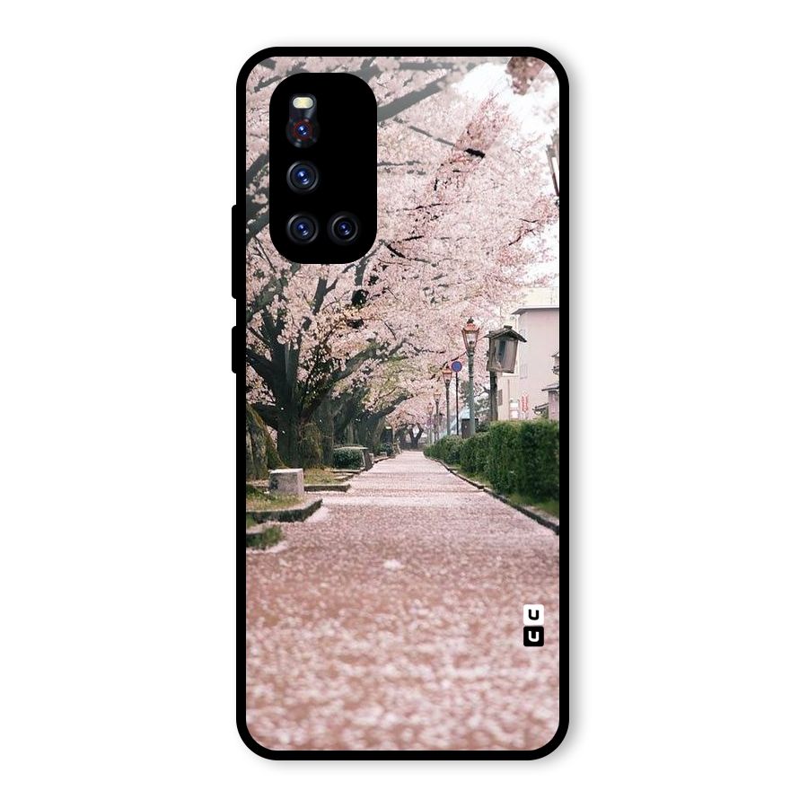 Street In Pink Flowers Glass Back Case for Vivo V19