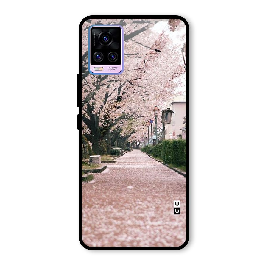 Street In Pink Flowers Glass Back Case for Vivo V20 Pro