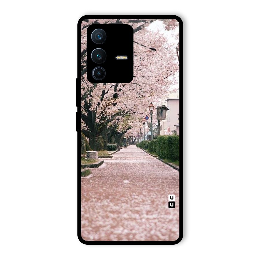 Street In Pink Flowers Glass Back Case for Vivo V23 Pro