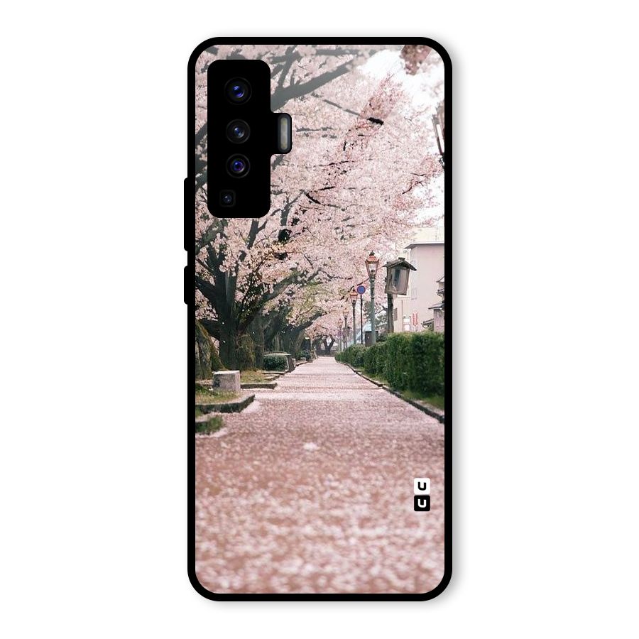 Street In Pink Flowers Glass Back Case for Vivo X50