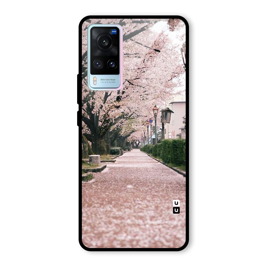 Street In Pink Flowers Glass Back Case for Vivo X60