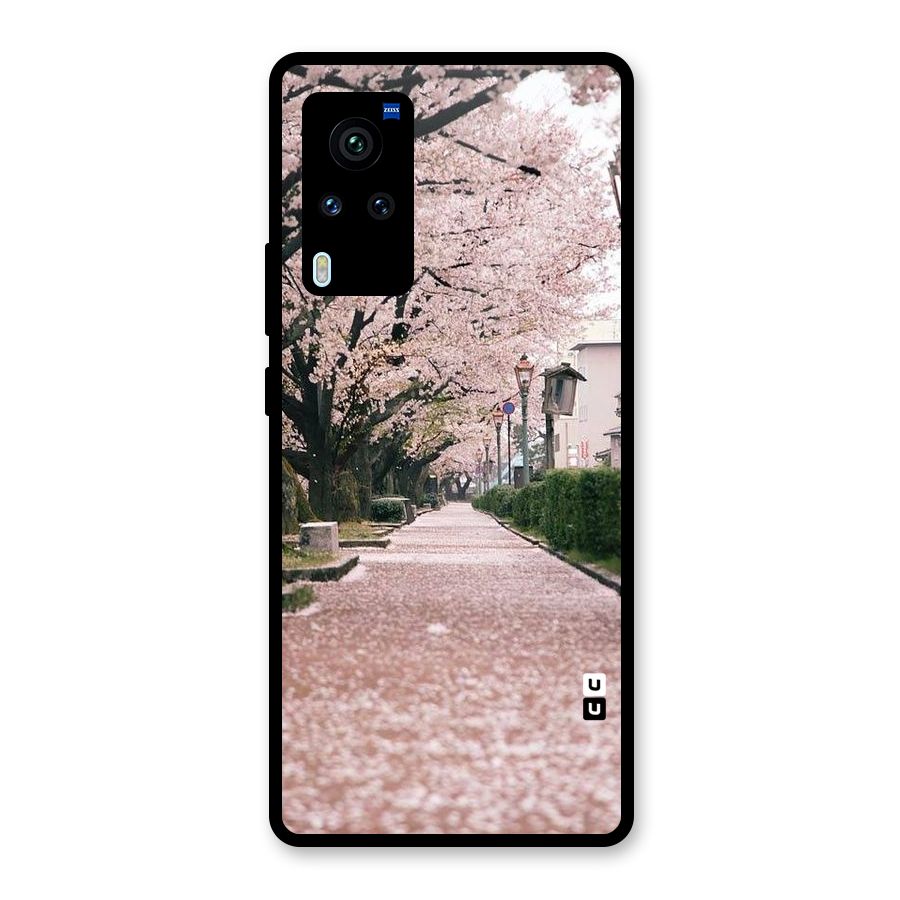Street In Pink Flowers Glass Back Case for Vivo X60 Pro