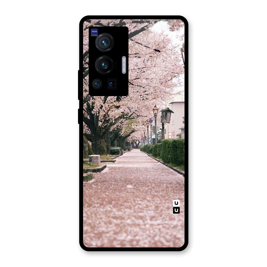 Street In Pink Flowers Glass Back Case for Vivo X70 Pro