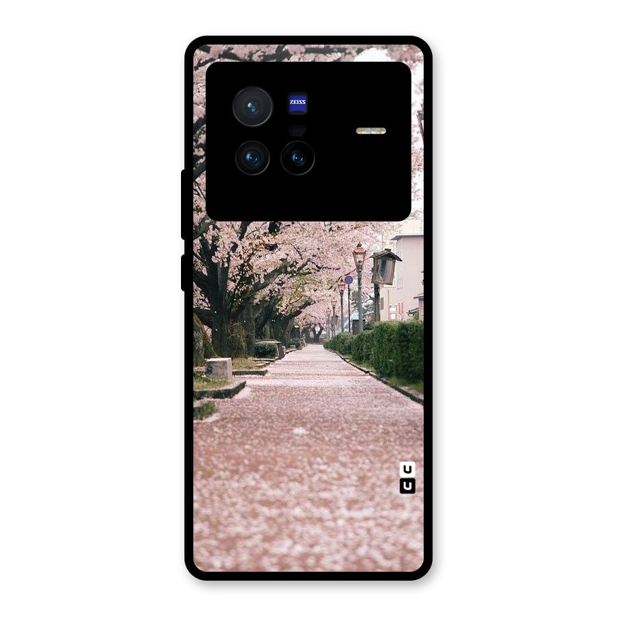 Street In Pink Flowers Glass Back Case for Vivo X80