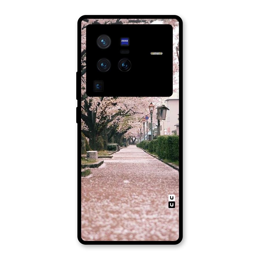 Street In Pink Flowers Glass Back Case for Vivo X80 Pro
