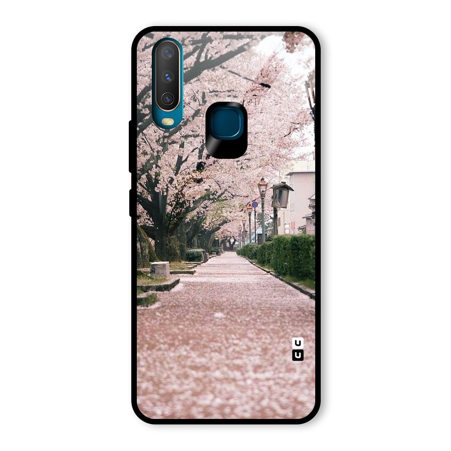 Street In Pink Flowers Glass Back Case for Vivo Y15