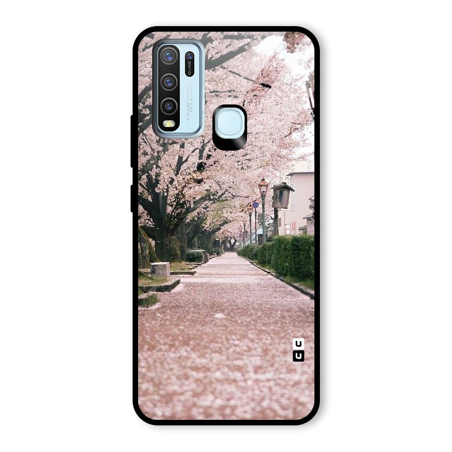 Street In Pink Flowers Glass Back Case for Vivo Y30