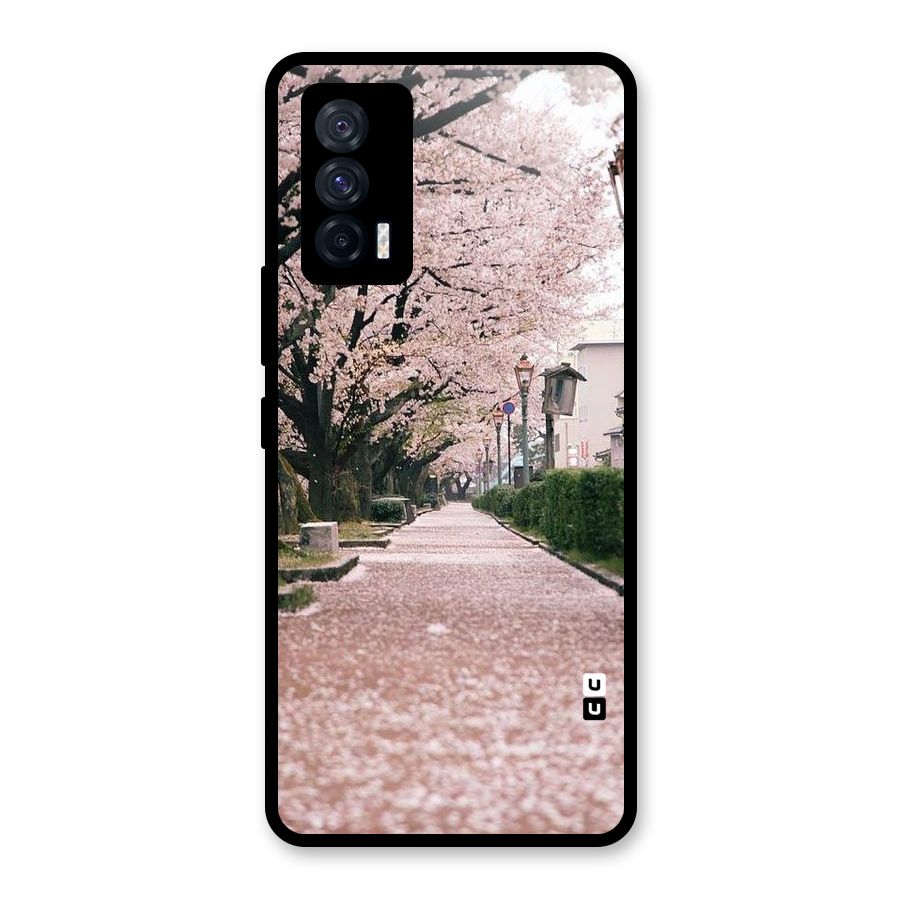 Street In Pink Flowers Glass Back Case for Vivo iQOO 7 5G