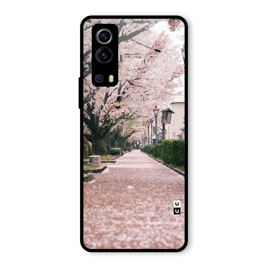 Street In Pink Flowers Glass Back Case for Vivo iQOO Z3