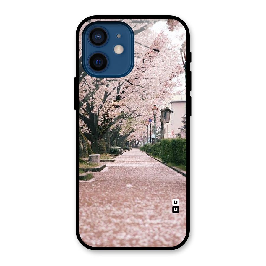 Street In Pink Flowers Glass Back Case for iPhone 12 Mini
