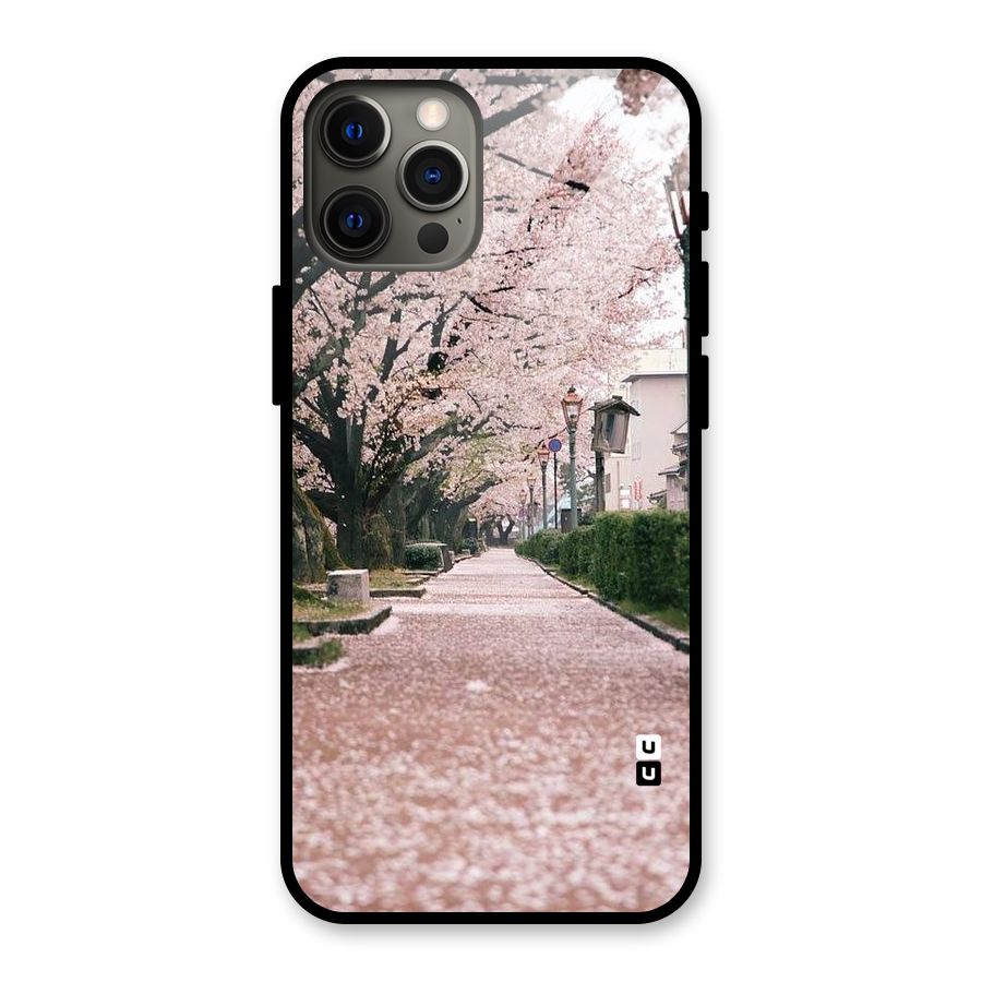 Street In Pink Flowers Glass Back Case for iPhone 12 Pro Max