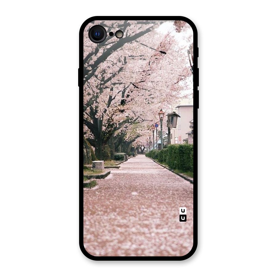 Street In Pink Flowers Glass Back Case for iPhone SE 2022