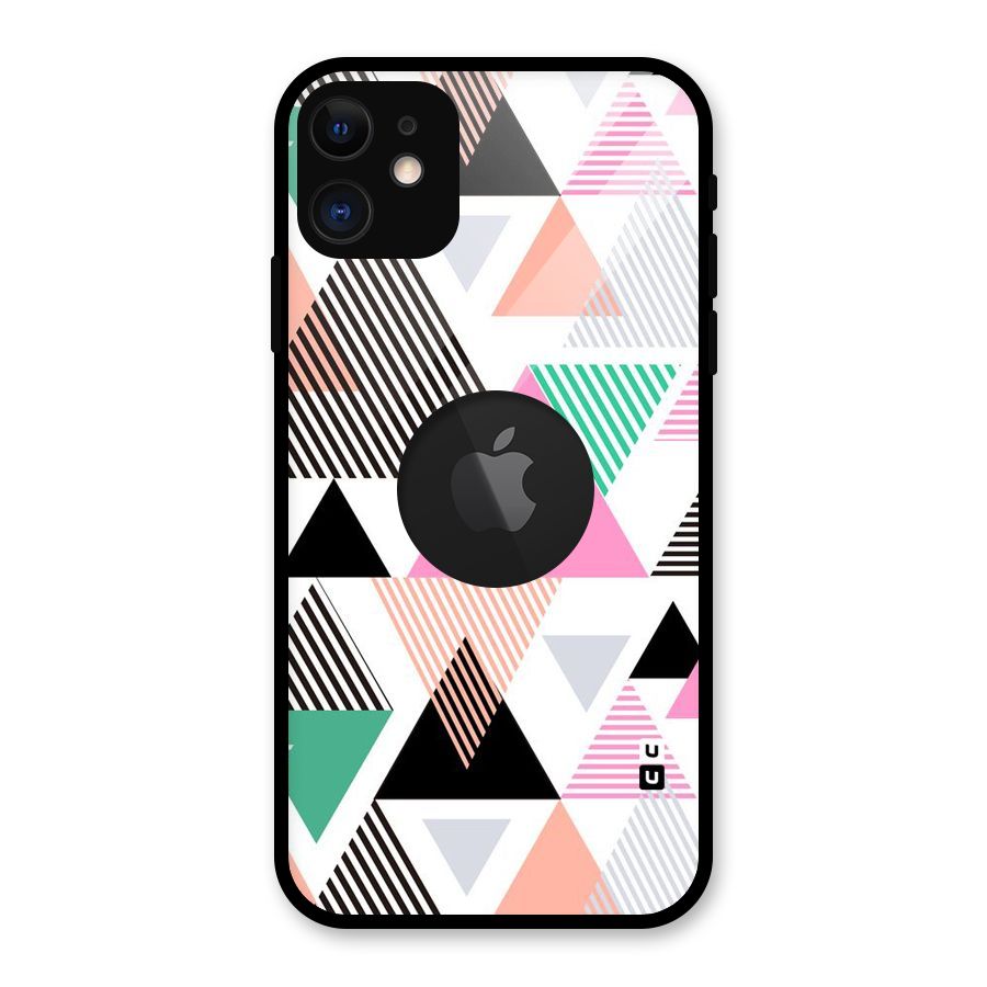 Stripes Abstract Colors Glass Back Case for iPhone 11 Logo Cut
