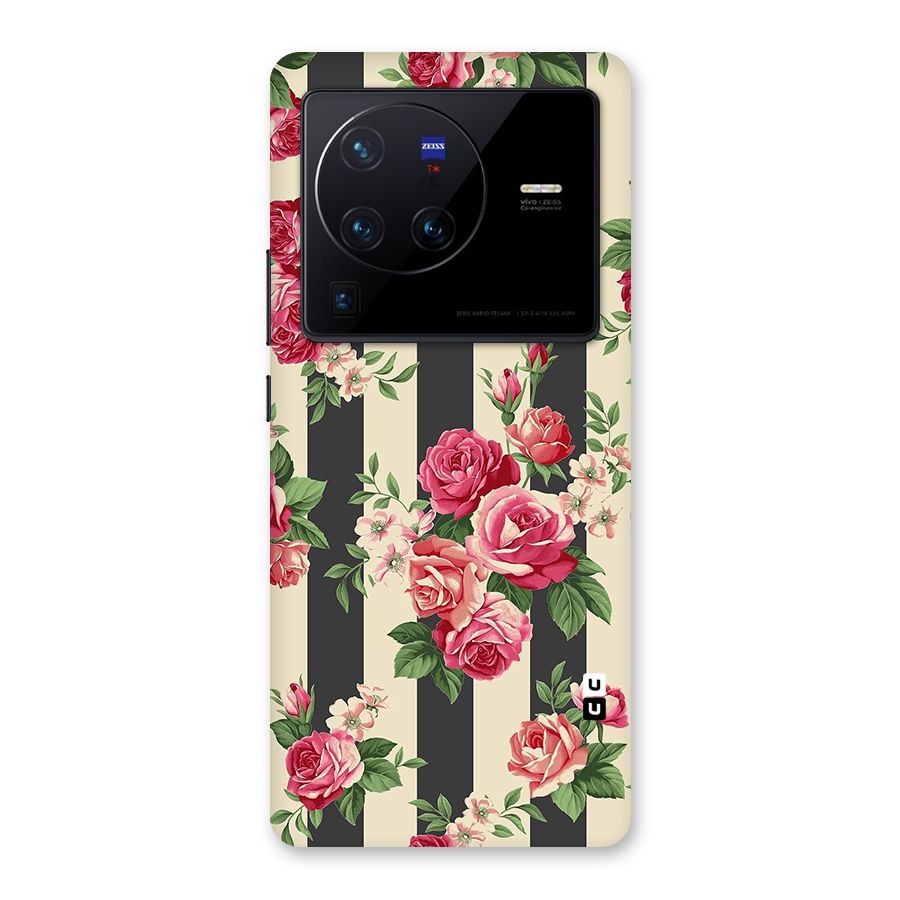 Stripes And Floral Back Case for Vivo X80 Pro